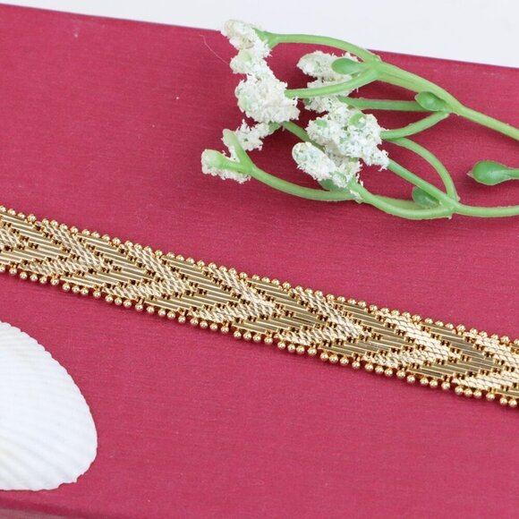 "Rose Gold Woven Pattern Bracelet with Beaded Edge, XPBL1127 - Picture 12 of 12